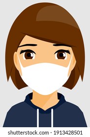 A young girl wearing face mask, coronavirus protective mask. Cartoon Vector illustration in a flat style.