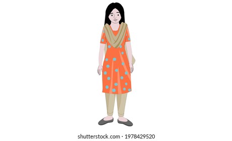 Young girl wearing Indian salwar-kameez - illustration