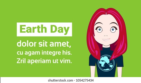 Young Girl Wearing T-Shirts With Globe Image Earth Day Holiday Concept