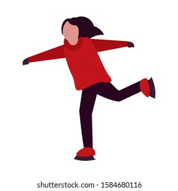 young girl with winter clothes and skates vector illustration design