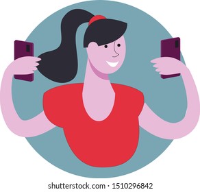 Young girl, woman or female holdingmobile, cell, smart phone and credit, debit or ATM card. Modern lifestyle and latest new digital device