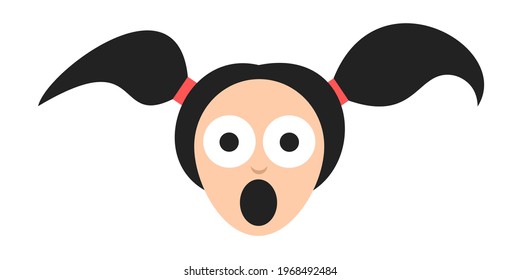 Young girl and woman with little braid and pigtail is screaming, shouting and yelling. Vector illustration isolated on white.