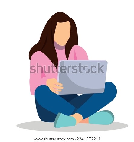 young girl working with computer