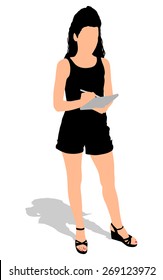 Young girl writing in notebook, vector