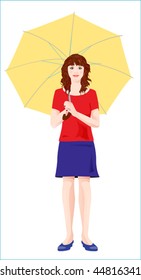 young girl with  yellow umbrella. EPS 10