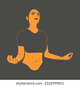 Young girl in yoga pose. Happy relaxed female character performing meditation exercise. Sport fashion girl outline in urban casual style.
