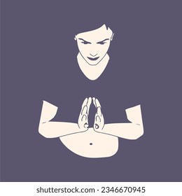 Young girl in yoga pose. Happy relaxed female character performing meditation exercise. Sport fashion girl outline in urban casual style.