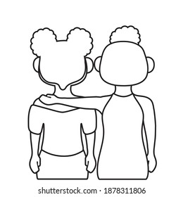 young girls avatars characters line style icon vector illustration design