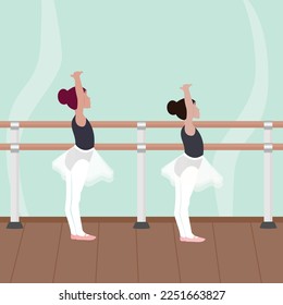 Young girls at ballet class vector illustration graphic