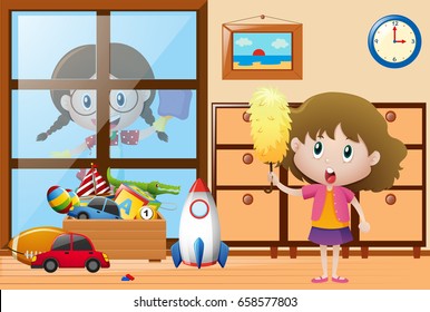 Young girls in bedroom playing