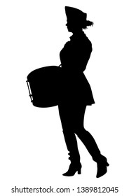 Young girls with big drums on white background