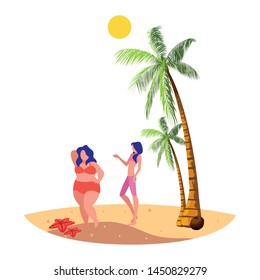 young girls couple on the beach summer scene