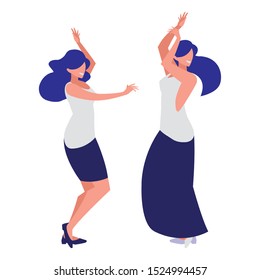 young girls dancing characters vector illustration design