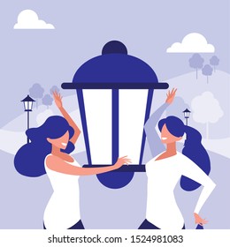 young girls dancing in the park characters vector illustration design
