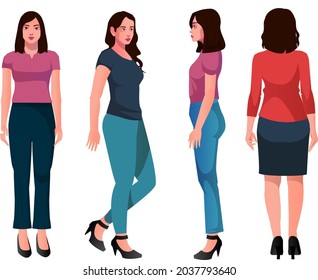 young girls with different outfits creed and race placed on white background vector illustration