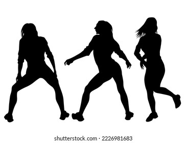 Young girls in dress dance on white background