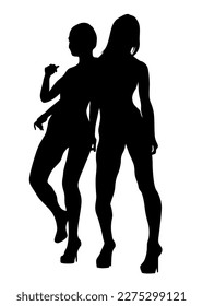 Young girls in dress dance on white background
