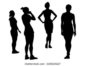 Young girls in fashion clothes on white background