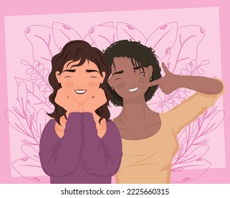 young girls happy smiling characters