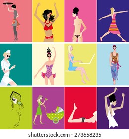Young girls illustrations vector set
