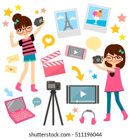 young girls and items related to video blogging and film making