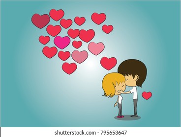 Young girls kissing on Valentine's Day Vector
