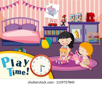 Young girls play time illustration