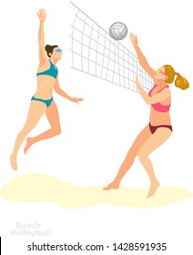 young girls playing beach volleyball 