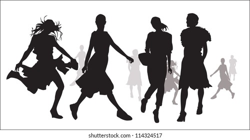 young girls (silhouette figure jump)