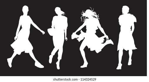 young girls (silhouette figure jump)