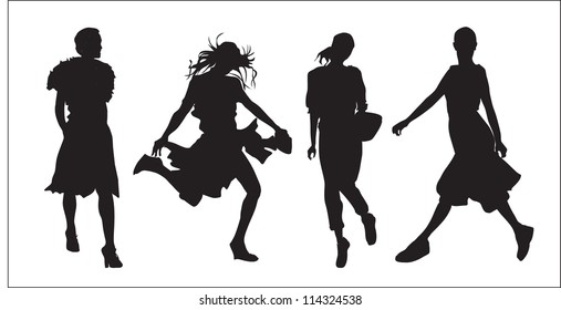 young girls (silhouette figure jump)