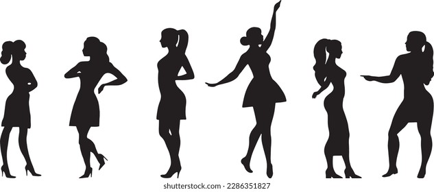 Young girls silhouettes are dancing. Vector stencils silhouettes of dancers