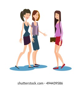 Young Girls Student Group Chatting University Friends Communication Flat Vector Illustration