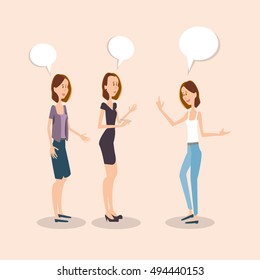 Young Girls Student Group Chatting University Friends Communication Flat Vector Illustration