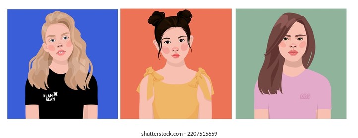 young girls teenagers. Avatar for a social network. fashion illustration isolated on background. Portrait