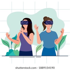 junge Mädchen, die Virtual-Maske-Technologie verwenden, Vektorgrafik-Design