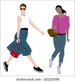 young girls (vector drawing silhouette)