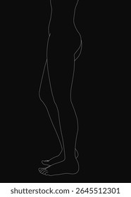 A young girl's waist and legs depicted in clean line art, minimalist style, with smooth curves and elegant posture. The illustration features subtle shading and a simple yet stylish aesthetic,.