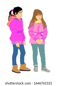 Muchachas con chaquetas de invierno aisladas de fondo blanco. Hermanas hermanas gemelas. Las mejores amigas chicas. Hermosas hijas con ropa de invierno. Feliz Año Nuevo. Valores de familia. Buenos chicos.