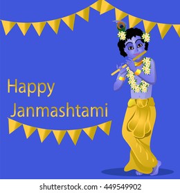 The young God Krishna vector illustration. Happy janmashtami.
