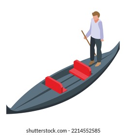 Young gondolier icon isometric vector. Venice boat. Gondola travel