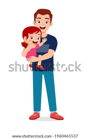 young good looking father carry cute kid