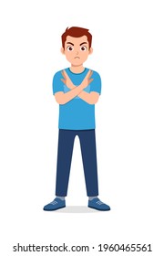 young good looking man doing disagree pose