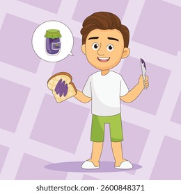 Young good looking man eat bread and drink mik