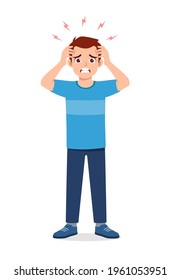 young good looking man feel headache and pain