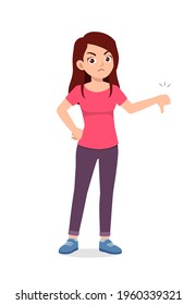 young good looking woman doing thumb down pose