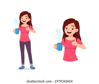 young good looking woman drink coffee on glass