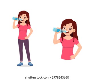 young good looking woman drink water on bottle