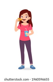 young good looking woman eat unhealthy fast food