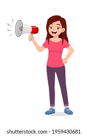 young good looking woman holding megaphone and scream